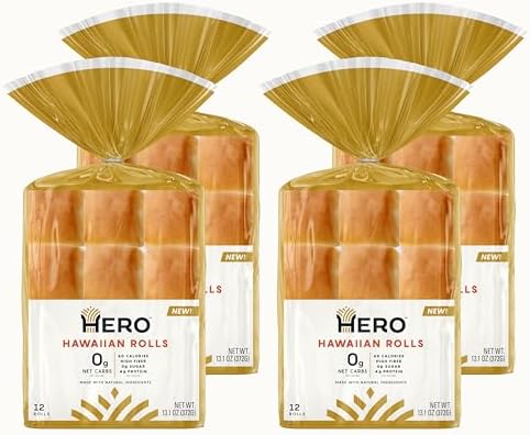 Hero Hawaiian Rolls – Net Low Carb Slider Buns & Dinner Rolls | High Fiber, 0g Net Carbs, 0g Sugar - Pack of 4
