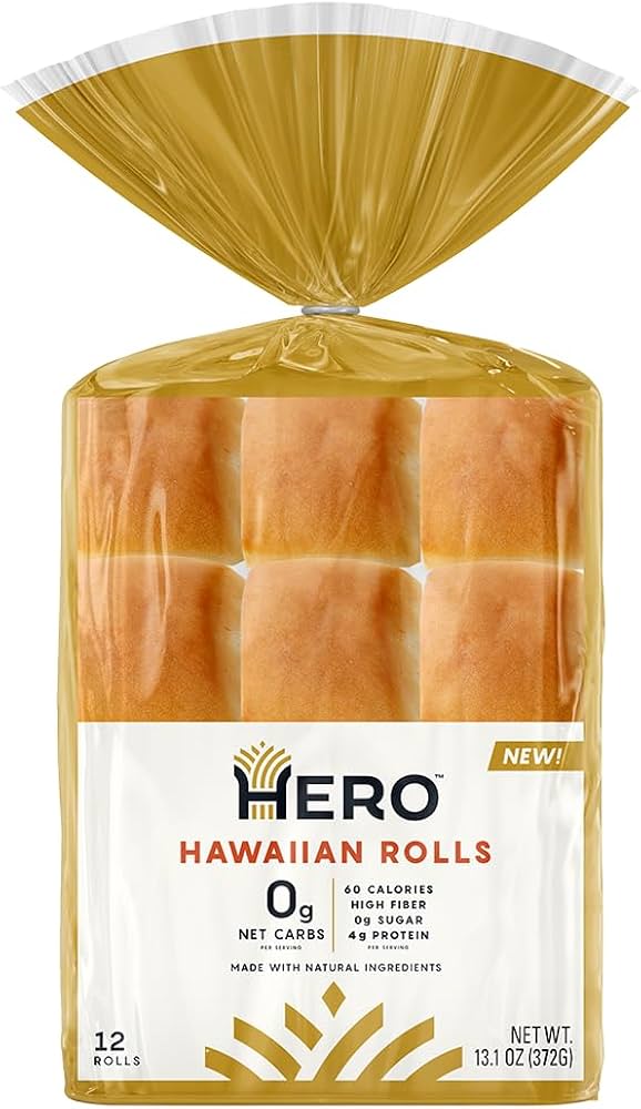 Hero Hawaiian Rolls – Net Low Carb Slider Buns & Dinner Rolls | High Fiber, 0g Net Carbs, 0g Sugar - Pack of 4
