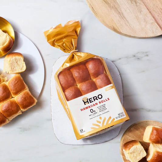 Hero Hawaiian Rolls – Net Low Carb Slider Buns & Dinner Rolls | High Fiber, 0g Net Carbs, 0g Sugar - Pack of 4