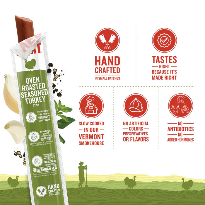 Vermont Smoke & Cure Oven Roasted Turkey Sticks - Protein Snacks,  No Antibiotics or Added Hormones, Hiking Snacks - 1 oz, Pack of 24
