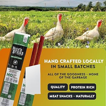 Nick's Sticks Free Range Turkey Snack Sticks, Clean & Balanced | Made in the USA | Gluten Free | Paleo, Keto, Whole30 Approved | No Soy, Antibiotics or Hormones - 1.7 oz, 2 Sticks per pack - Pack of 25
