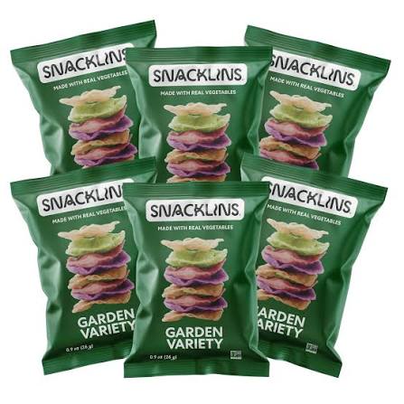SNACKLINS Plant Based Crisps GARDEN Variety - Gluten Free, Grain Free, 100% Kosher, Vegan Healthy Snacks, Crunchy Puffed Snack, Just 90 Calories Per Bag - Pack of 12