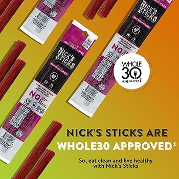 Nick's Sticks Free Range Spicy Turkey Snack Sticks, Clean & Balanced | Made in the USA | Gluten Free | Paleo, Keto, Whole30 Approved | No Soy, Antibiotics or Hormones - 1.7 oz, 2 Sticks per pack - Pack of 25