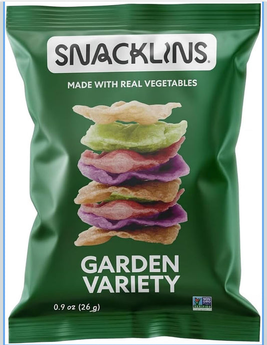 SNACKLINS Plant Based Crisps GARDEN Variety - Gluten Free, Grain Free, 100% Kosher, Vegan Healthy Snacks, Crunchy Puffed Snack, Just 90 Calories Per Bag - Pack of 12