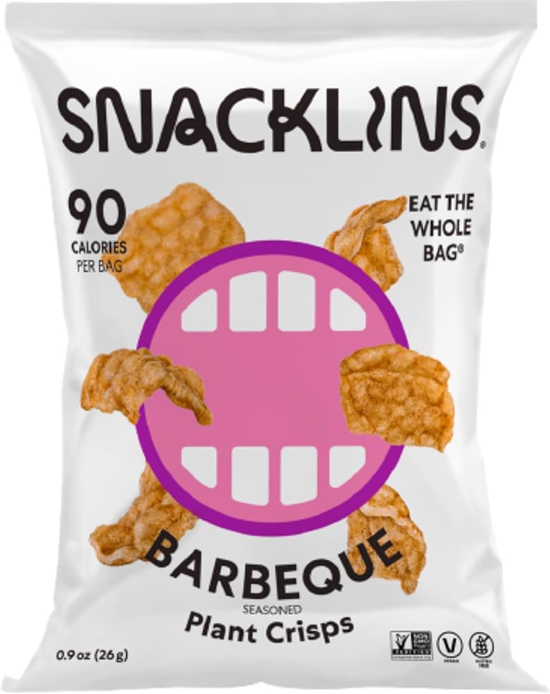 SNACKLINS Plant Based Crisps BARBEQUE - Only 90 Calories Per Bag, Gluten Free, Grain Free, 100% Kosher For Passover, Vegan Healthy Snacks, Crunchy Puffed Snack - Pack of 12