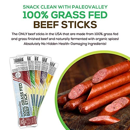 Paleovalley 100% Grass Fed Variety Beef Sticks - Delicious Gluten Free Beef Snack - High Protein Keto Friendly, Pack of 50