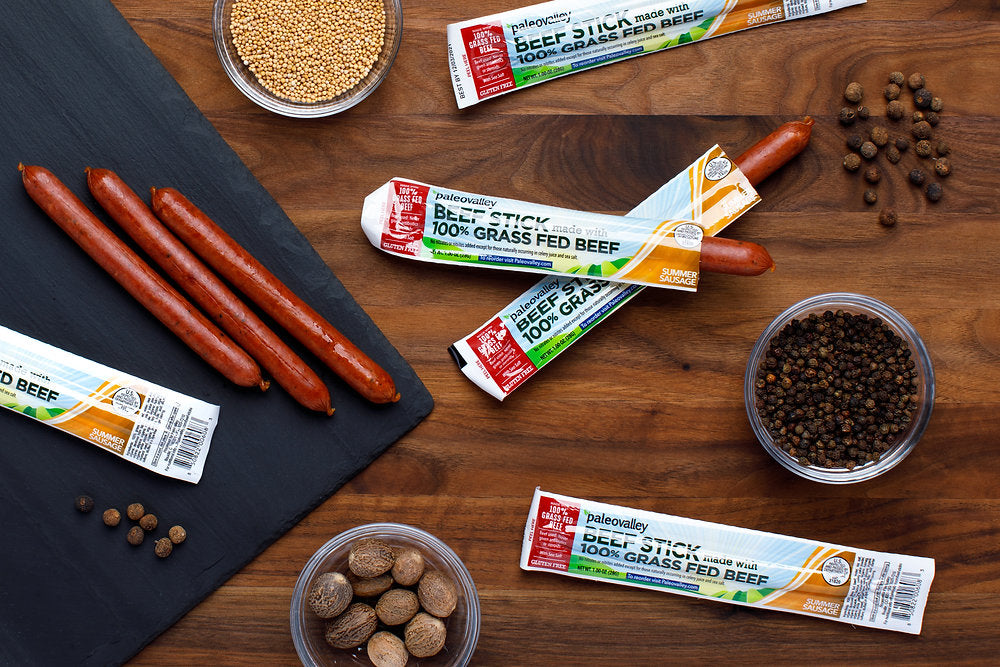 Paleovalley 100% Grass Fed Variety Beef Sticks - Delicious Gluten Free Beef Snack - High Protein Keto Friendly, Pack of 50