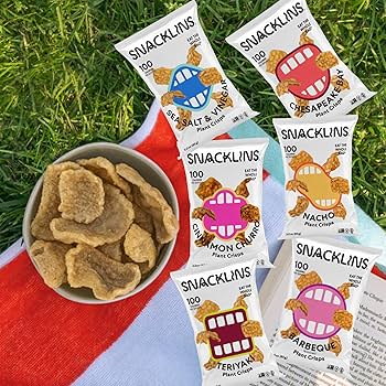 SNACKLINS Plant Based Crisps 4 Flavor Variety - Nacho, BBQ, Teriyaki, Chesapeake Bay - Gluten Free, Grain Free, 100% Kosher, Vegan Healthy Snacks, No Added Sugar Crunchy Puffed Snack Only 90 Calories Per Bag - Pack of 12