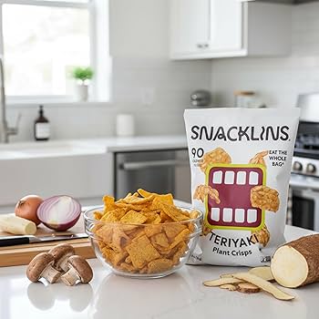 SNACKLINS Plant Based Crisps 4 Flavor Variety - Nacho, BBQ, Teriyaki, Chesapeake Bay - Gluten Free, Grain Free, 100% Kosher, Vegan Healthy Snacks, No Added Sugar Crunchy Puffed Snack Only 90 Calories Per Bag - Pack of 12