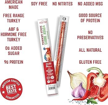 Field Trip Free Range Carne Asada Turkey Jerky Snack Sticks, Zero Sugar, Keto, Paleo, Gluten Free, Allergy Friendly Snack, High Protein, 80 Calorie Snack - 1 oz, Pack of 24