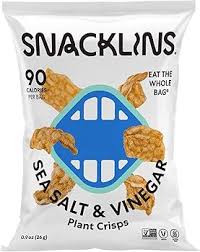SNACKLINS Plant Based Crisps SEA SALT & VINEGAR - Only 90 Calories Per Bag, Gluten Free, Grain Free, 100% Kosher For Passover, Vegan Healthy Snacks, Crunchy Puffed Snack - Pack of 12