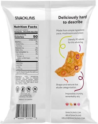 SNACKLINS Plant Based Crisps SEA SALT & VINEGAR - Only 90 Calories Per Bag, Gluten Free, Grain Free, 100% Kosher For Passover, Vegan Healthy Snacks, Crunchy Puffed Snack - Pack of 12