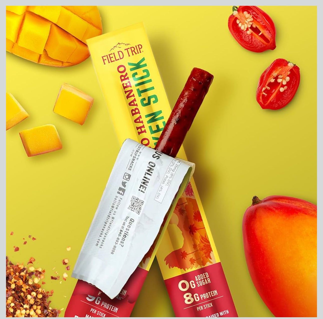 Field Trip Free Range Spicy Mango Habanero Chicken Jerky Snack Sticks, Zero Sugar, Keto, Paleo, Gluten Free, Allergy Friendly Snack, High Protein, 50 Calorie Snack - 1 oz, Pack of 24