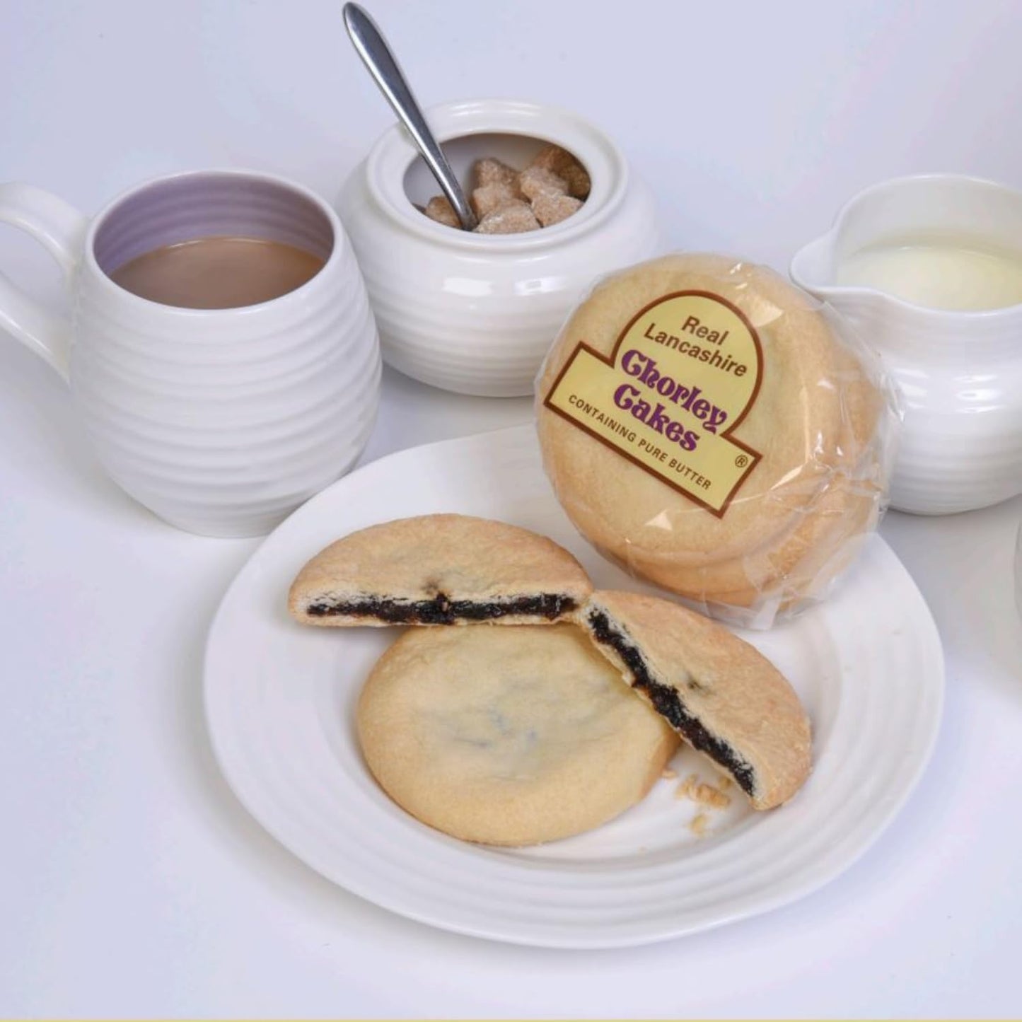 Real Lancashire Chorley Cake - 4 Cakes in Pack - British Snacks Made with Pure Butter & Dried Currants | Traditional & Delicious Butter Cookies for Any Occasion | 9.17 oz