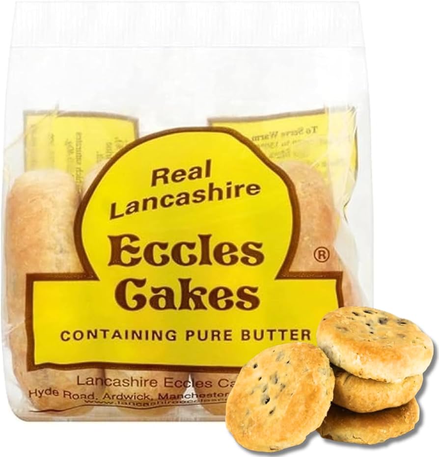 Real Lancashire Eccles Cake - 4 Cakes in Pack | British Snacks Made with Pure Butter & Dried Currants | Traditional & Delicious Butter Cookies for Any Occasion | 5.29 oz - Pack of 3