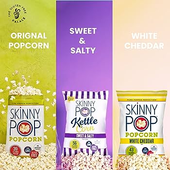 Skinny Pop Popcorn Individual Bags Variety Pack - Original Skinny Pop Kettle Corn,3 Flavors, 18 Count