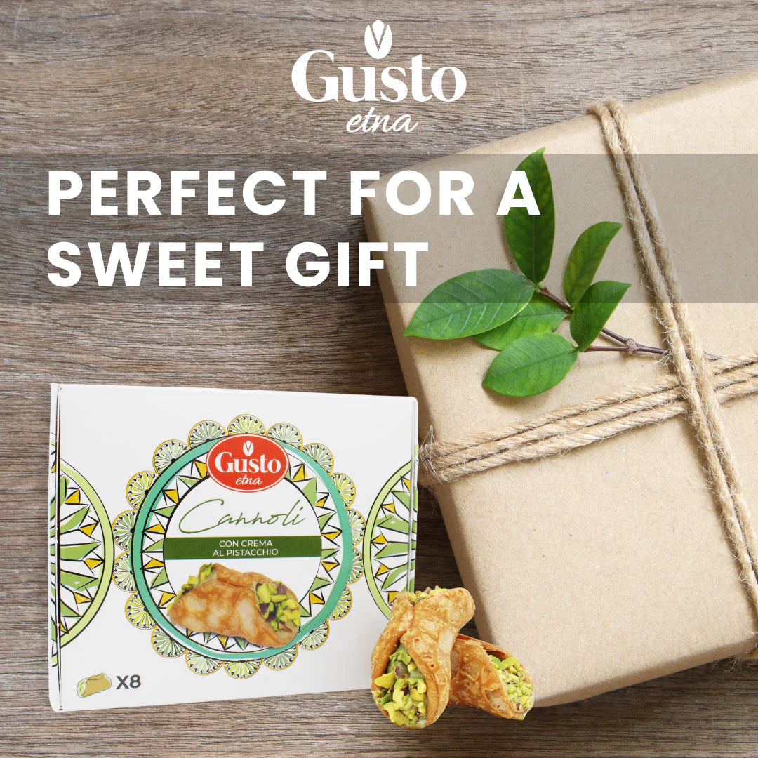 Gusto Etna Sicilian Cannoli filled with Pistachio Cream, 8 Pieces, Mini Cannoli in Gift Box with Pistachio Butter, Crunchy Sweet Delicacy from Bronte, Sicily, Italian Biscotti Cookies, From Italy - Pack of 2