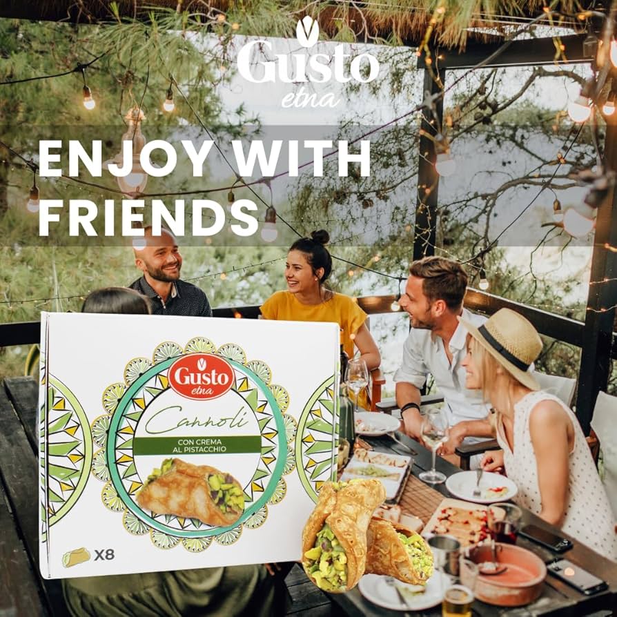 Gusto Etna Sicilian Cannoli filled with Pistachio Cream, 8 Pieces, Mini Cannoli in Gift Box with Pistachio Butter, Crunchy Sweet Delicacy from Bronte, Sicily, Italian Biscotti Cookies, From Italy - Pack of 2