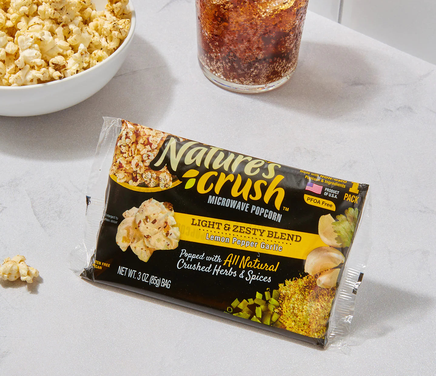 Nature's Crush Flavored Gourmet Vegan Microwave Popcorn, Lemon Pepper Garlic Blend - 16 bags