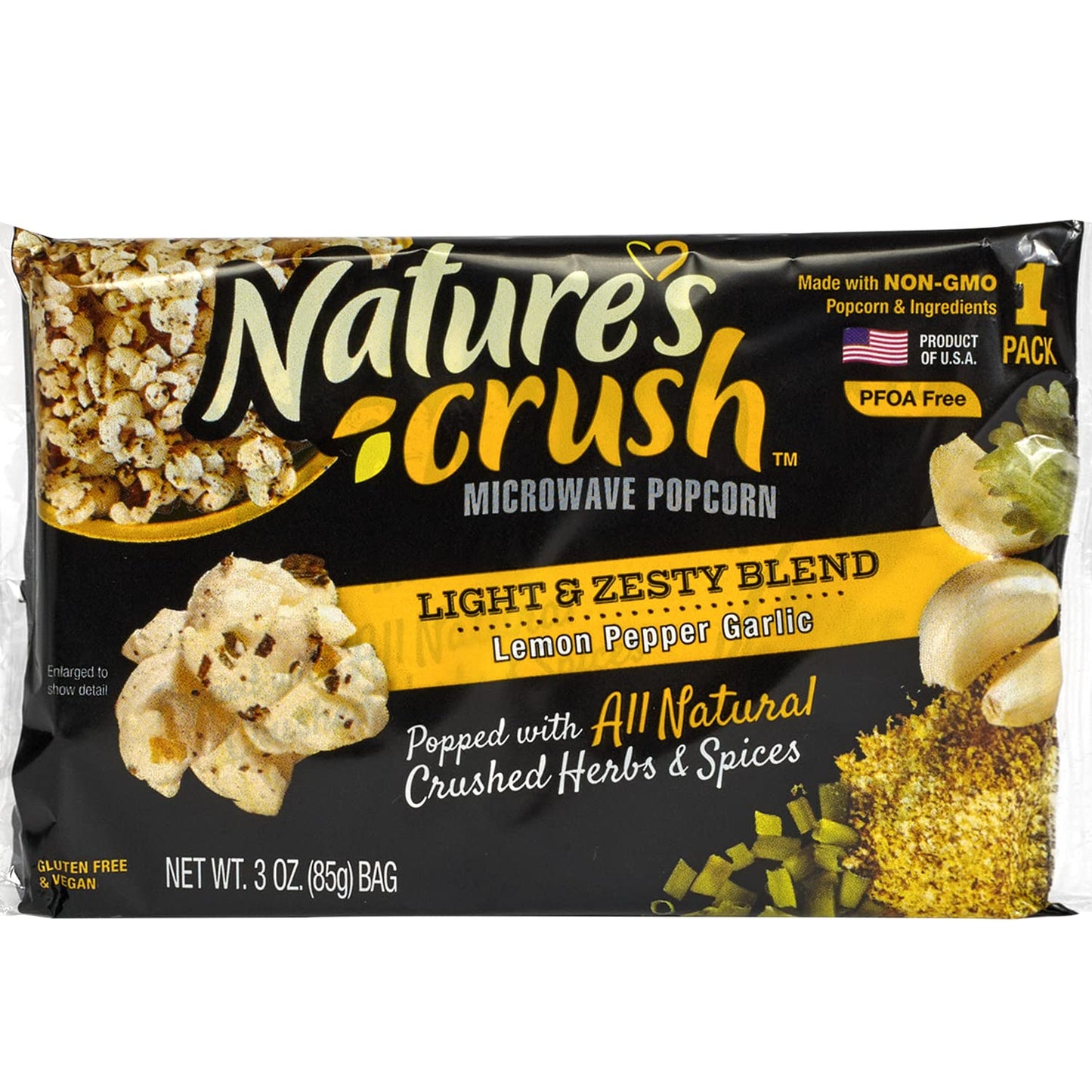 Nature's Crush Flavored Gourmet Vegan Microwave Popcorn, Lemon Pepper Garlic Blend - 16 bags