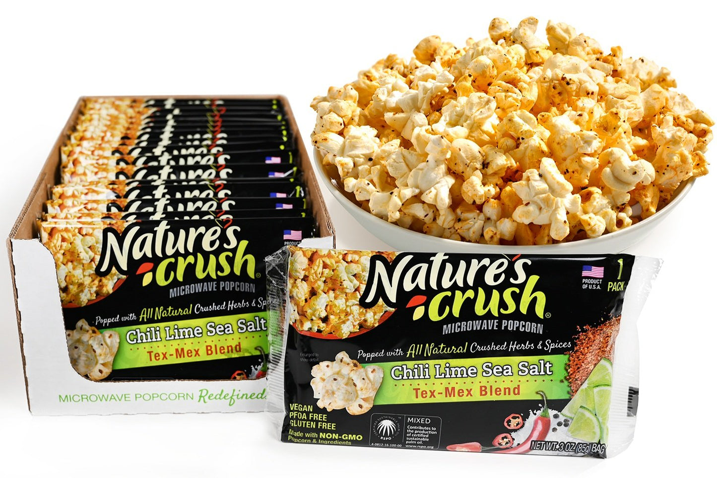 Nature's Crush Flavored Gourmet Vegan Microwave Popcorn, Lemon Pepper Garlic Blend - 16 bags
