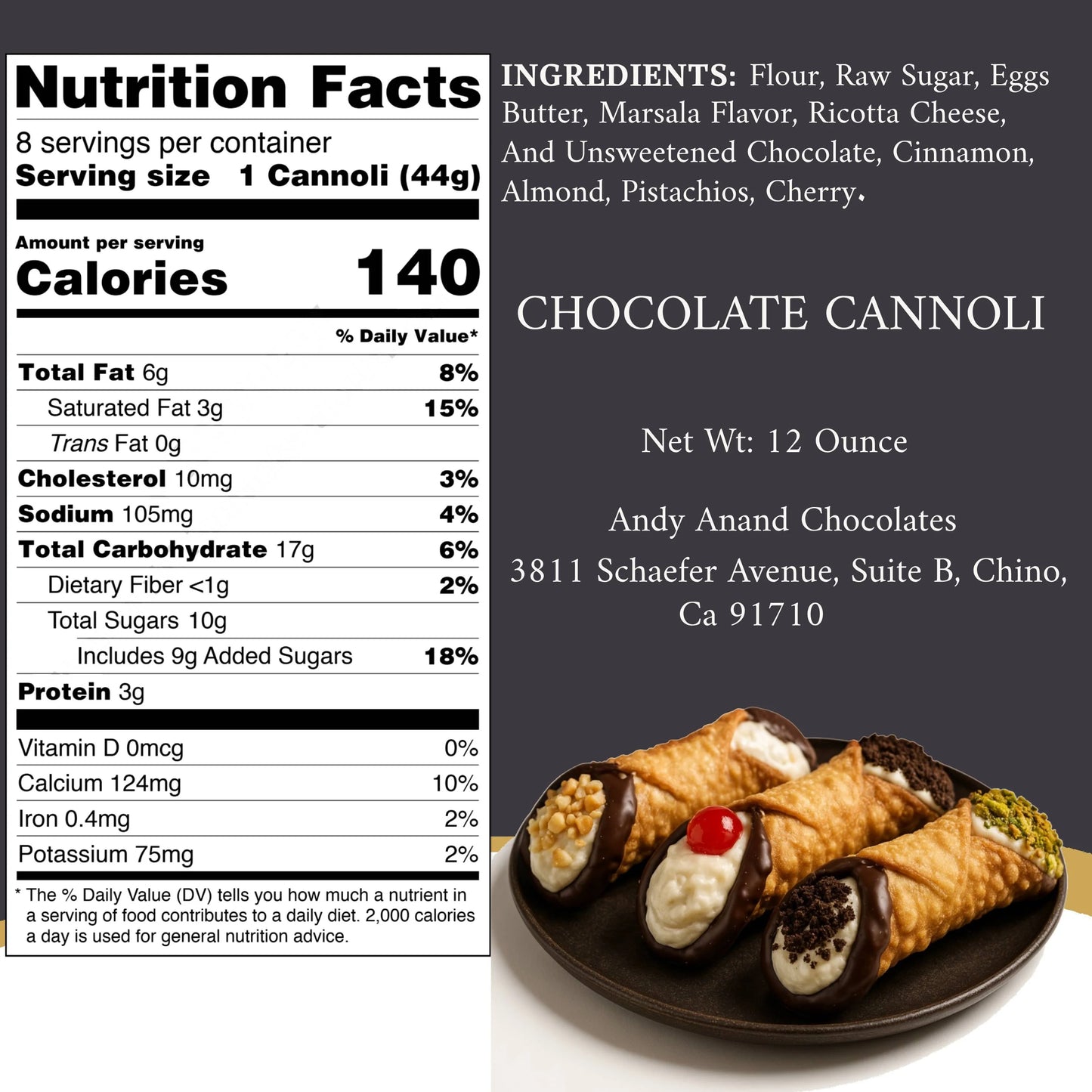 Andy Anand Chocolate Cannoli, Made in Italy by world famous La Pasticceria - Includes 8