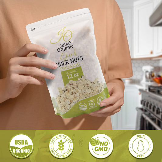 Julia's Organic Sliced Tiger Nuts, Thin Sliced Tiger Nuts Organic Raw - Gluten Free, High Fiber & protein, Non-GMO - Pack of 2