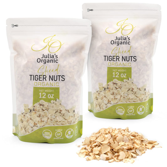 Julia's Organic Sliced Tiger Nuts, Thin Sliced Tiger Nuts Organic Raw - Gluten Free, High Fiber & protein, Non-GMO - Pack of 2