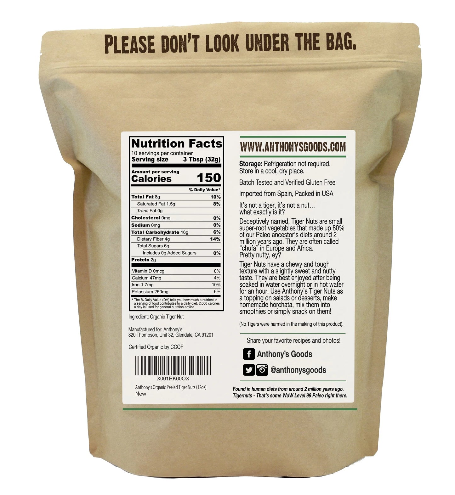Anthony's Organic Peeled Tiger Nuts, Gluten Free, Non GMO, Paleo Friendly - 12 Oz