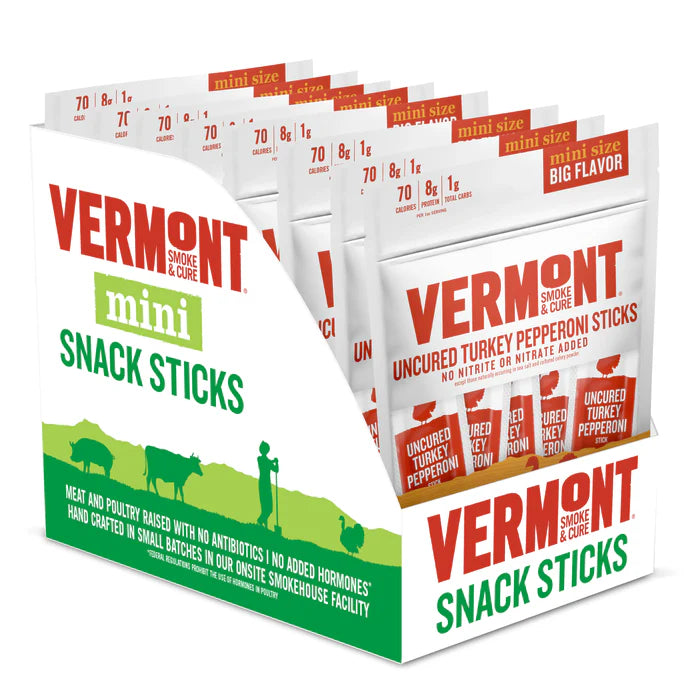 Vermont Smoke & Cure Uncured Pepperoni Turkey Stick Go Packs - Protein Snacks,  No Antibiotics or Added Hormones, Hiking Snacks - 3 oz, Pack of 8