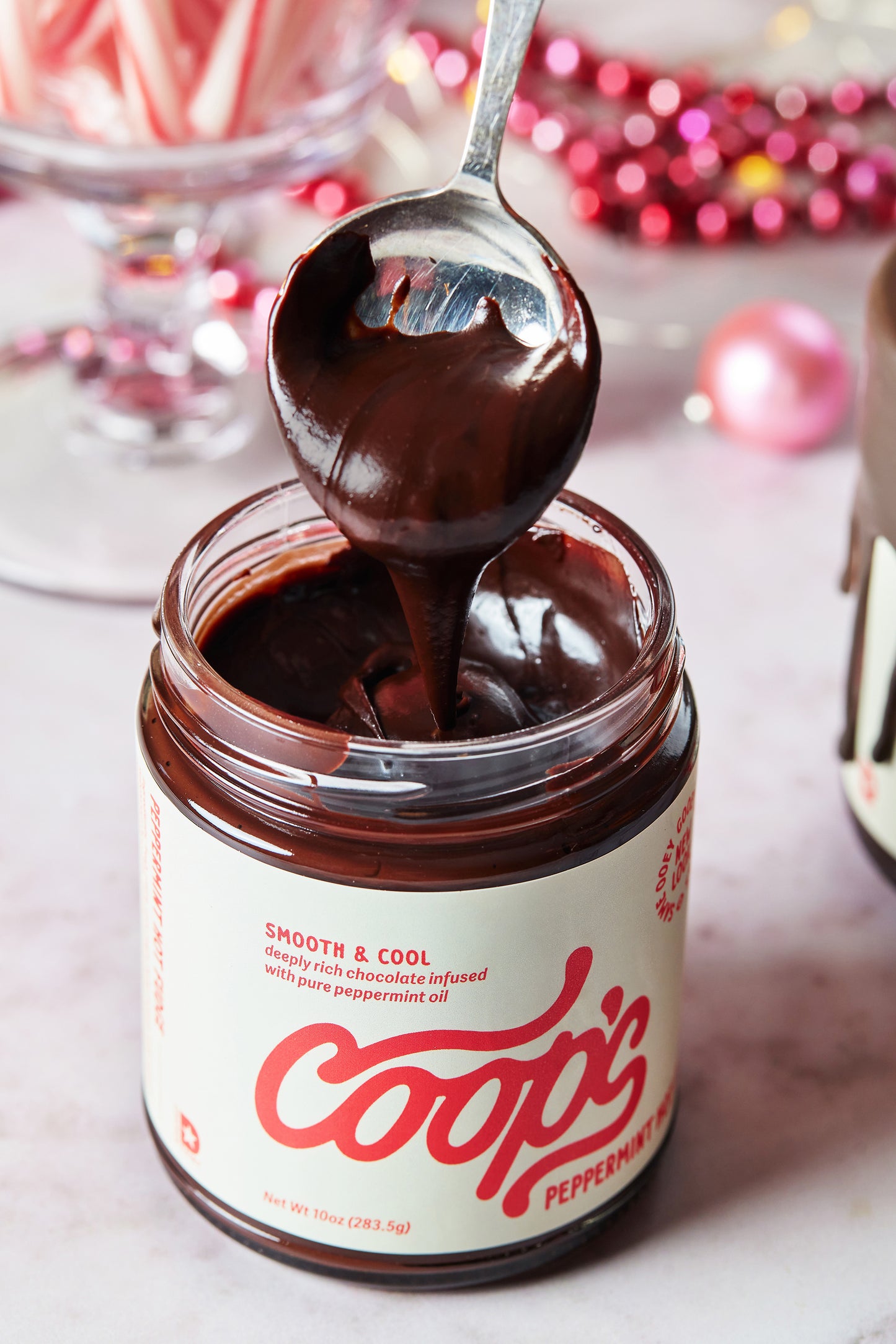 Coop's Peppermint Hot Fudge, All Natural Peppermint Hot Chocolate Gift Non GMO Chocolate Ice Cream Toppings Sundae Desserts, 10 oz