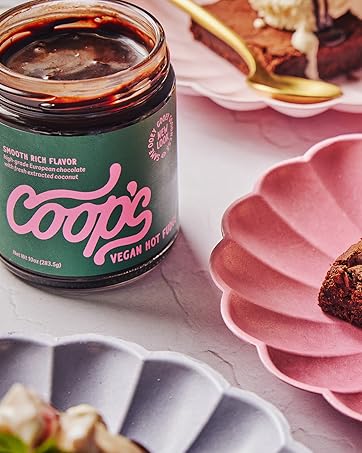 Coop's Vegan Hot Fudge Sauce 10.6 oz - Gluten Free, Vegan, Kosher, Non GMO, Gourmet, All Natural, Plant Based Dairy Free Whipped Topping for ICecream, Sundae, Panckaes, Milshakes