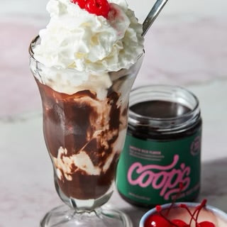 Coop's Vegan Hot Fudge Sauce 10.6 oz - Gluten Free, Vegan, Kosher, Non GMO, Gourmet, All Natural, Plant Based Dairy Free Whipped Topping for ICecream, Sundae, Panckaes, Milshakes