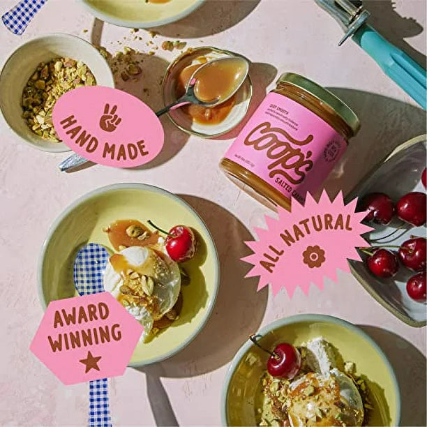 Coop's Salted Caramel Sauce: Rich and Buttery, Gourmet, All Natural, Handcrafted, Gluten Free, Non-GMO, Award Winning, Ice Cream Toppings, Desserts, 10 oz