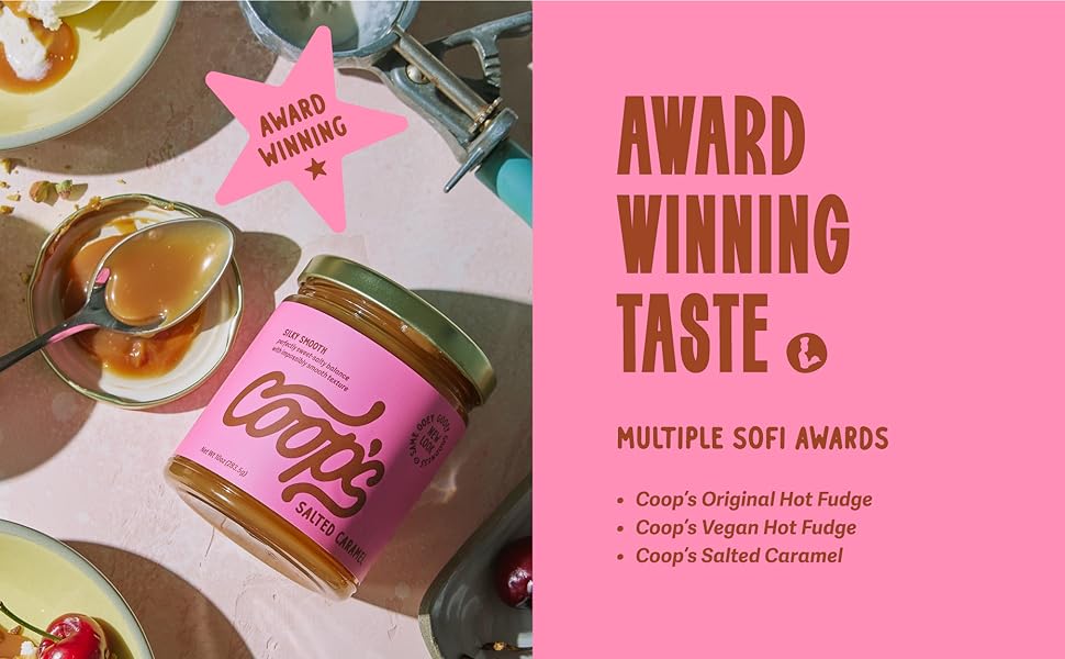 Coop's Salted Caramel Sauce: Rich and Buttery, Gourmet, All Natural, Handcrafted, Gluten Free, Non-GMO, Award Winning, Ice Cream Toppings, Desserts, 10 oz