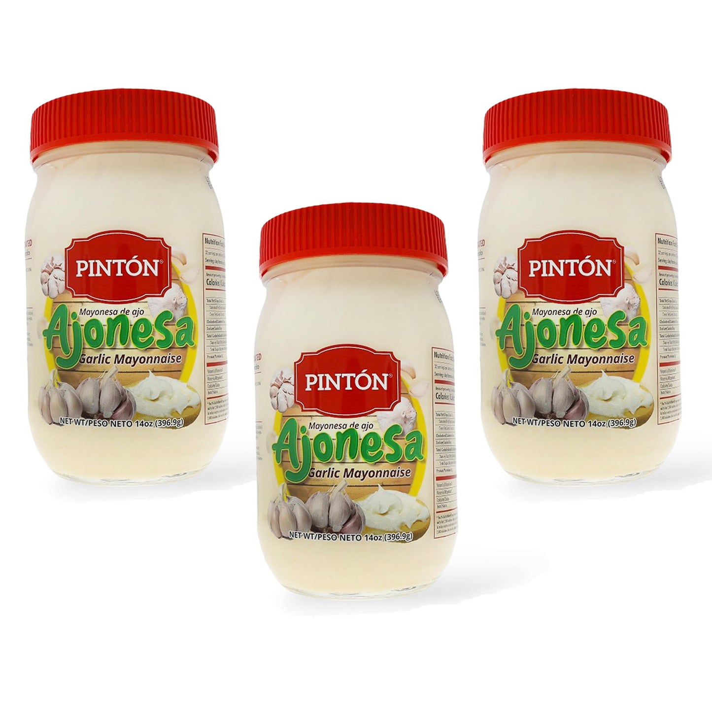 PINTÓN Ajonesa Garlic Aioli – Organic Creamy Mayonnaise, Natural Roasted Garlic Sauce,14 oz - Homemade Spread, Aioli Sandwich Dressing - Pack of 3