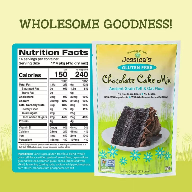 Jessica’s Natural Foods - Gluten-free Chocolate Cake Mix Made with the Ancient-Grain Teff ,Wholesome Oat Flour, Non-GMO, and Gluten Free -Pack of 3