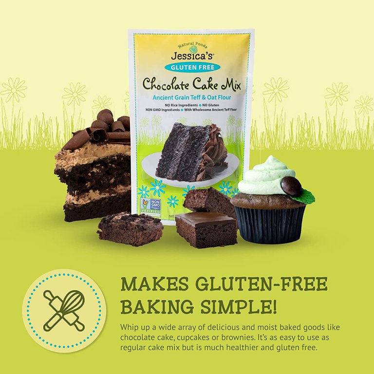 Jessica’s Natural Foods - Gluten-free Chocolate Cake Mix Made with the Ancient-Grain Teff ,Wholesome Oat Flour, Non-GMO, and Gluten Free -Pack of 3