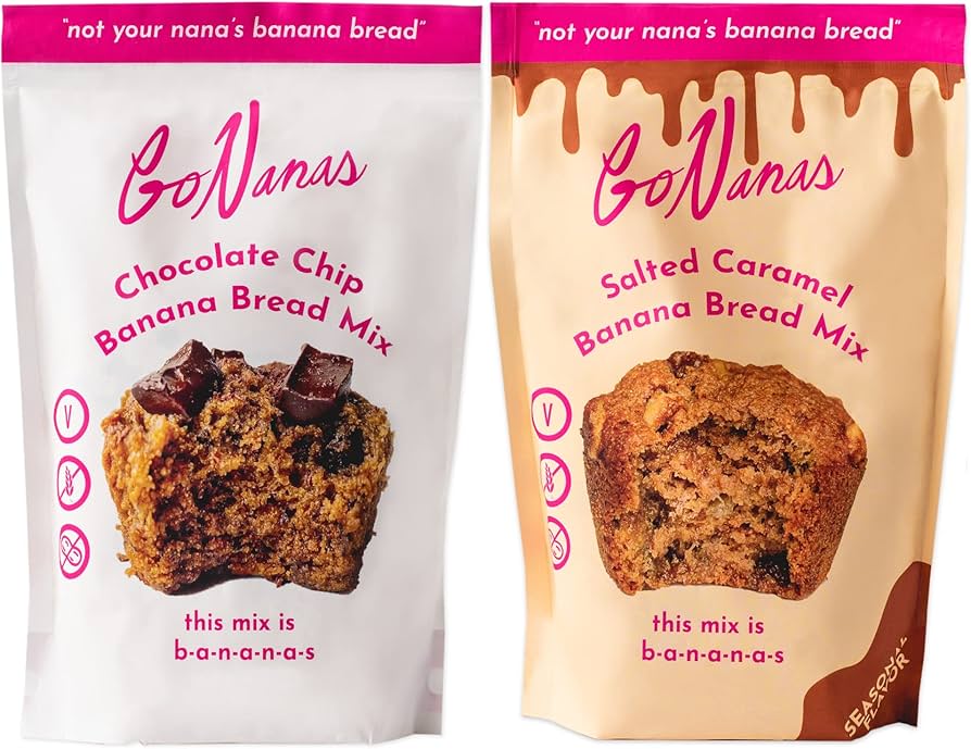 GoNanas Banana Bread Mix Variety Pack - Vegan, Gluten Free - Oat Flour Banana Bread or Banana Muffin Mix - Pack of 3