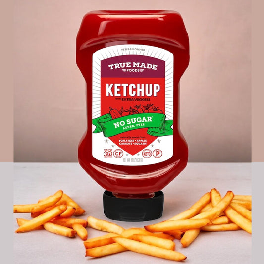 True Made Foods - No Sugar Added Ketchup - Condiment Squeeze Bottles Made with Fruit and Veggies for Barbeque Grilling and BBQ Toppings, Healthy Sauce for Cookout, Whole 30, Keto, Vegan, 18.5 oz - Pack of 2