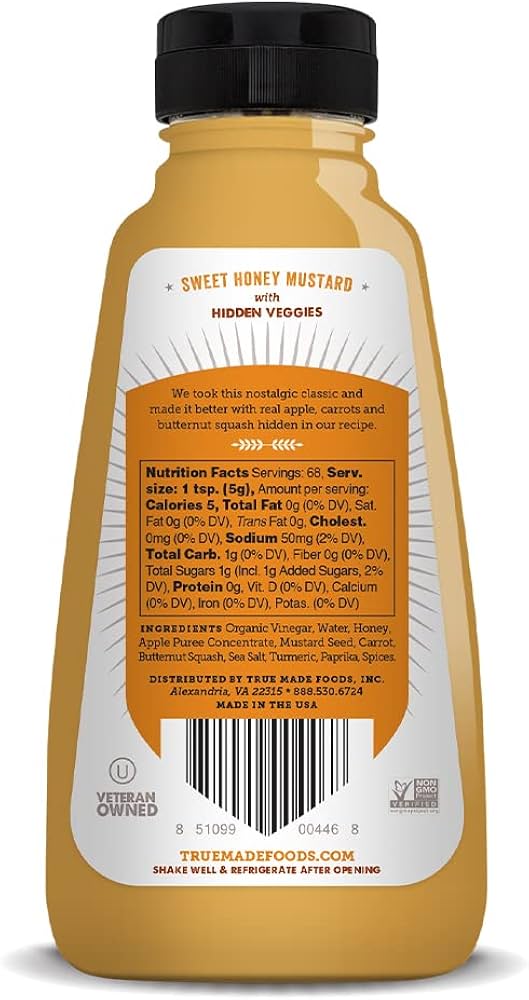 True Made Foods Low Sugar Honey Mustard, Keto Friendly - Made with Fruit and Veggies, Healthy Sauce, Whole 30, Keto, Vegan. 12 oz - Pack of 3
