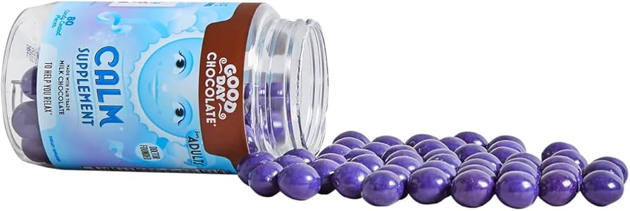Good Day Chocolate Natural Calming Candy Coated Milk Chocolate, Blend of Camomile, Theanine, Magnesium, Fair Trade and Non-GMO Chocolate, 50 Pieces