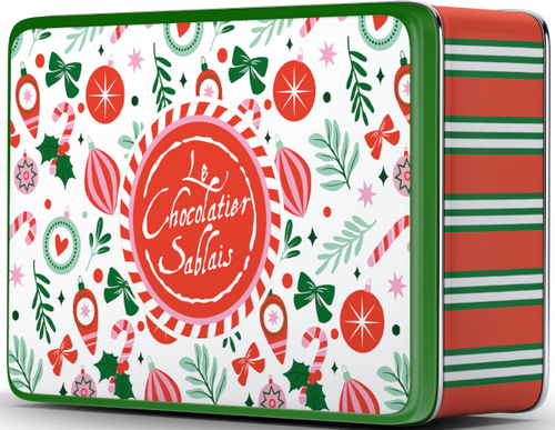 Le Chocolatier Sablais Milk Chocolate Feuilletines & Cookies in Holiday Tin
