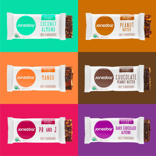 Jonesbar Variety Pack, USDA Organic Fruit & Nut Bar, Non-GMO, Kosher, Vegan, Gluten Free - Pack of 12