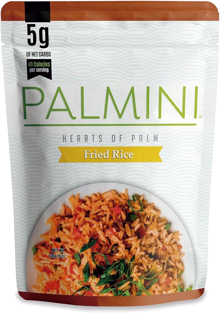 Palmini Fried Rice - Low Carb, Low Calorie Hearts of Palm Rice - 8 oz Pouch - Pack of 6