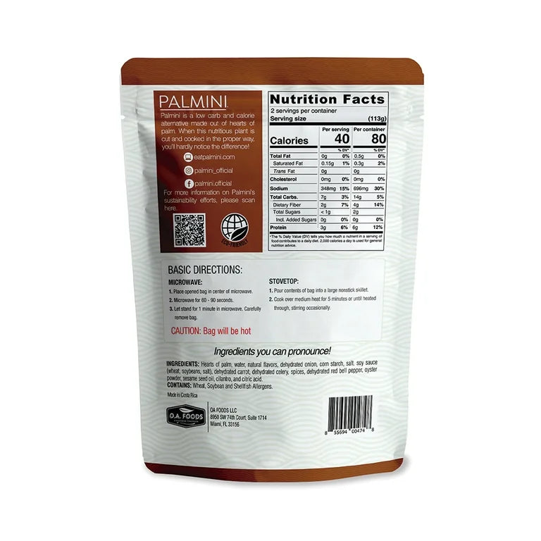 Palmini Fried Rice - Low Carb, Low Calorie Hearts of Palm Rice - 8 oz Pouch - Pack of 6