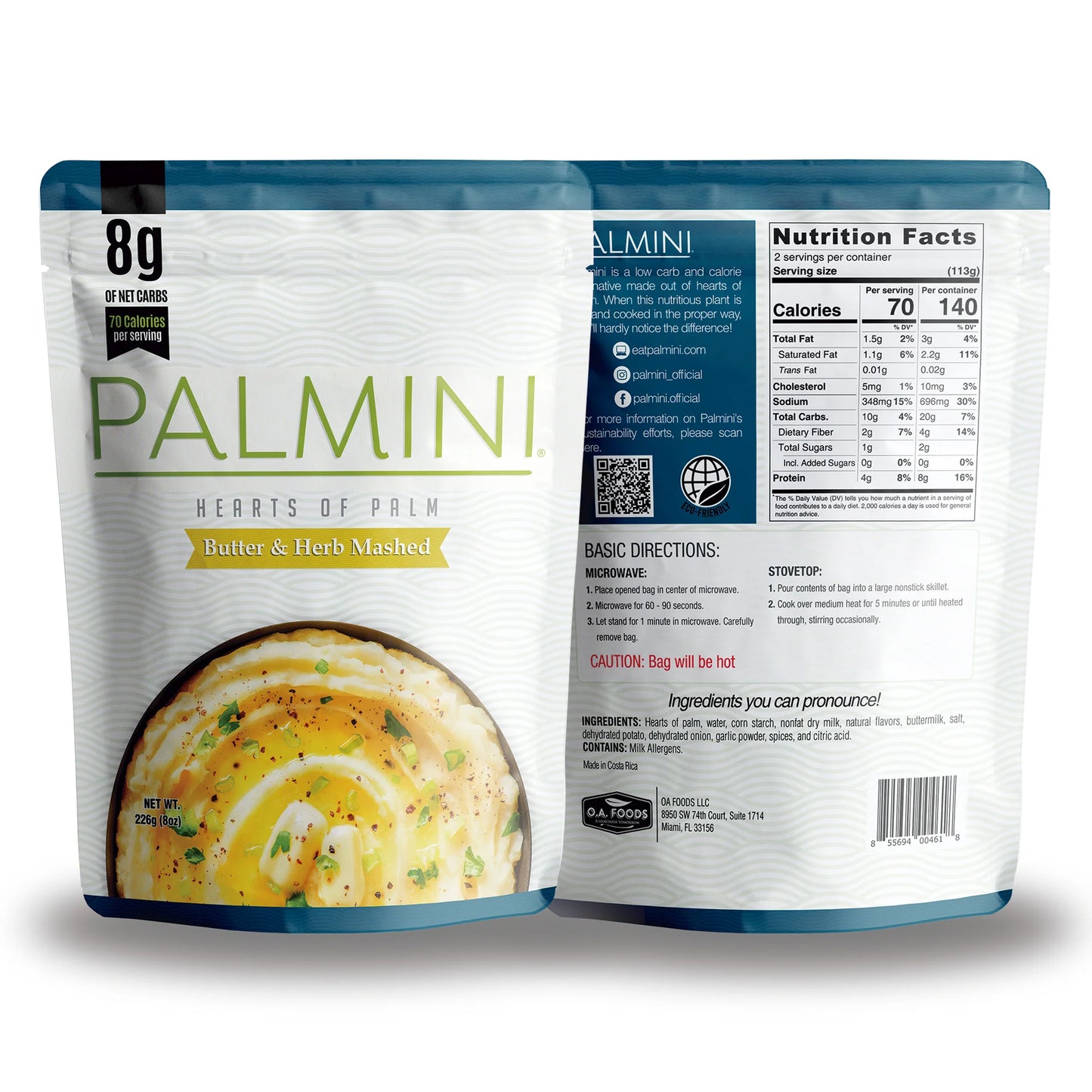 Palmini Roasted Garlic Mashed Low Carb, Low Calorie Hearts of Palm Mashed - 8 oz Pouch - Pack of 6