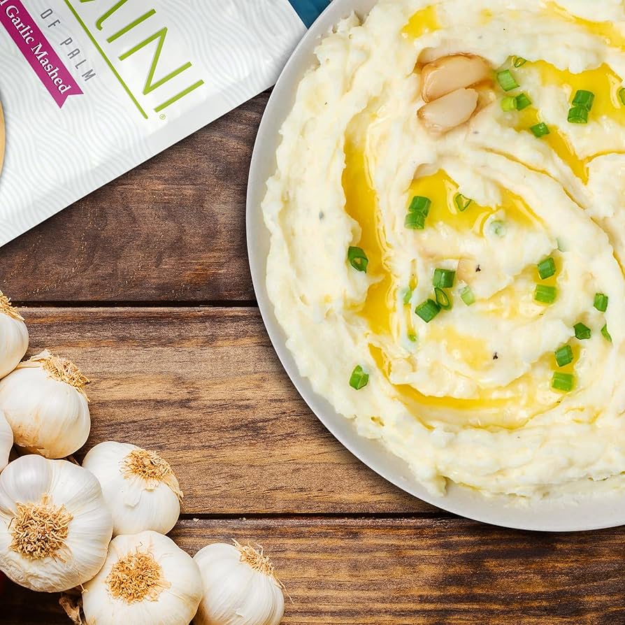 Palmini Roasted Garlic Mashed Low Carb, Low Calorie Hearts of Palm Mashed - 8 oz Pouch - Pack of 6