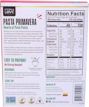 Kitchen & Love Hearts of Palm Linguine with Vegetables Pasta Primavera - Low Carb, Low Calories - Pack of 3