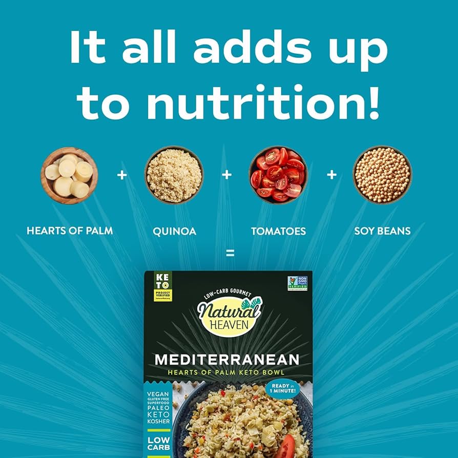 Natural Heaven Hearts of Palm Keto Food Bowl Variety  – Asian, Southwest & Mediterranean Prepared Meals - Pack of 6